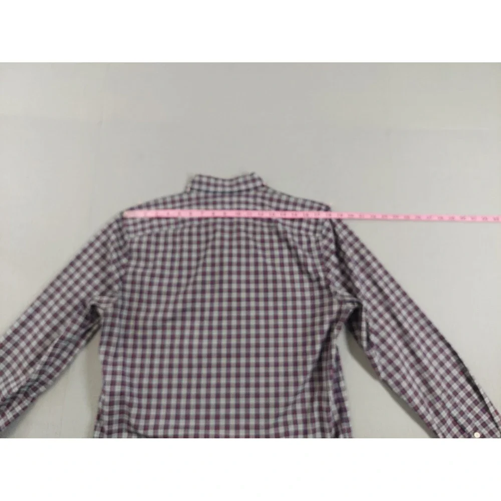 Banana‎ Republic Men Shirt M Navy Blue Plaid Slim Fit Stretch Button Up Casual